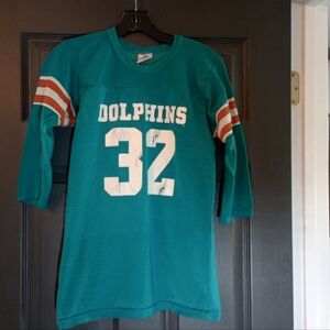 Rare 80s Mami Dolphins Raglan Shirt Rawlings USA Iconic NFL 3/4 Sleeve Top Youth